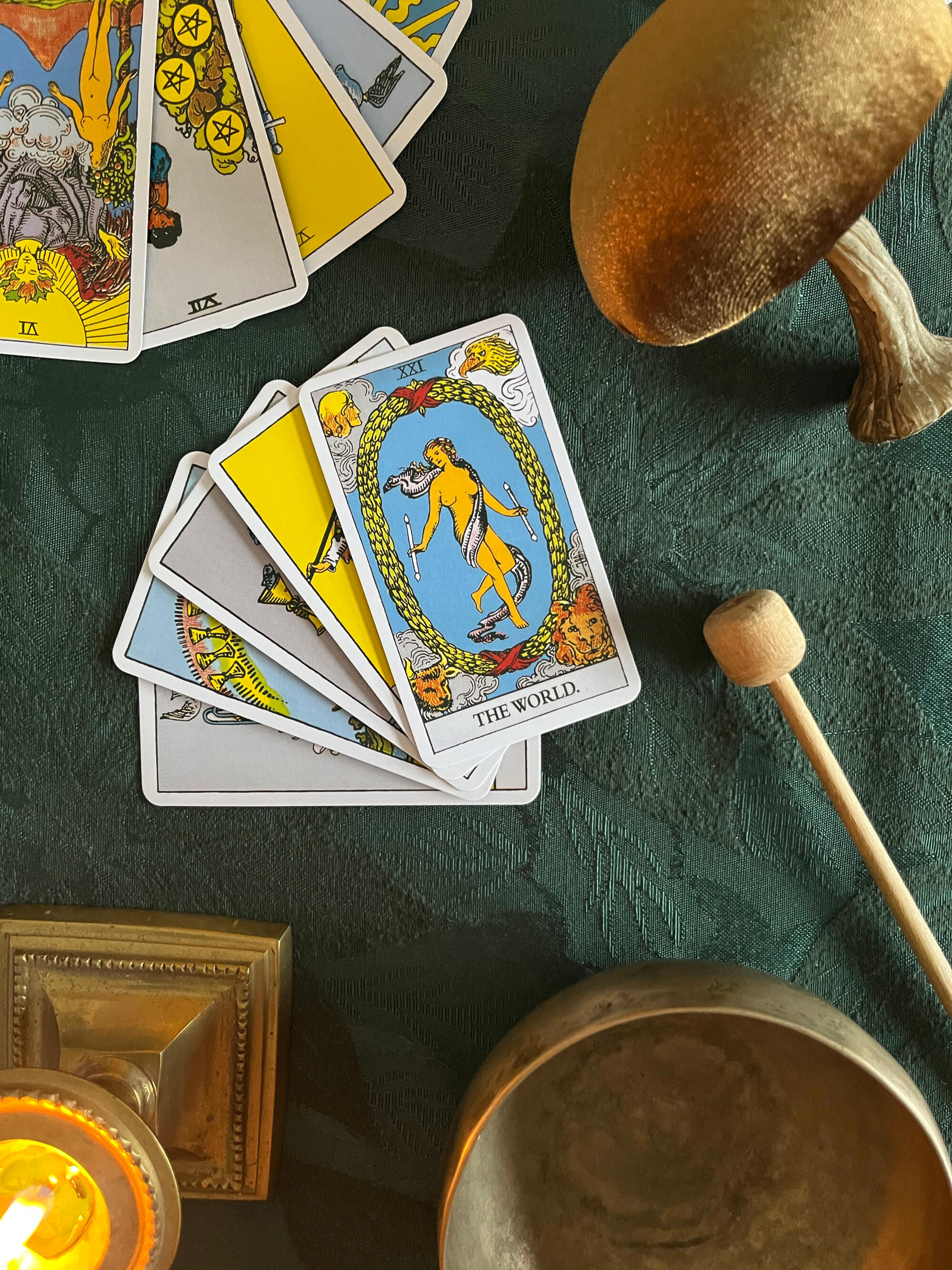 Tarot cards fanned out on a table Tarot cards fanned out on a table
